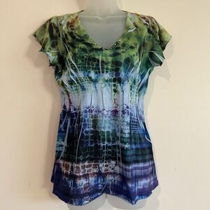 Apt. 9 Blouse Sz S Y2K Fairy Babydoll Flutter Sleeve Embellished Sublimation